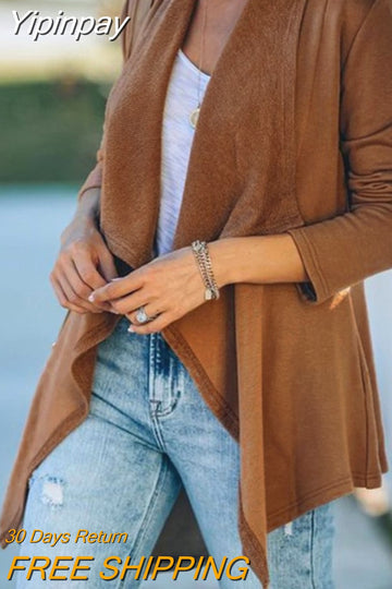 Yipinpay winter women's coat new casual Long Sleeve Waterfall Neck Coat Cardigan tops fall outfits women Daily Plain autumn female